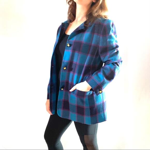 Vintage Blue & Pink Plaid Blazer Size 12 - Picture 2 of 5